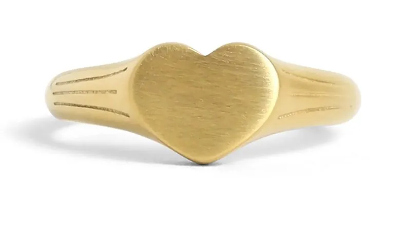 Gold heart-shaped signet ring ready for engraving