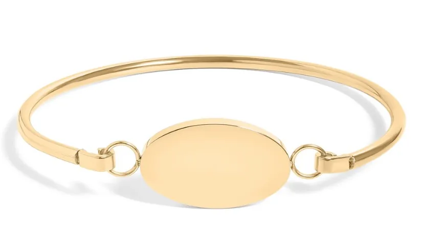 Gold oval engravable bangle-style bracelet