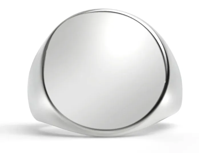 Polished stainless steel round-face signet ring (silver or alternate view)