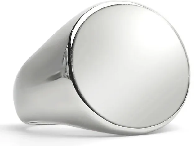 Polished stainless steel round-face signet ring