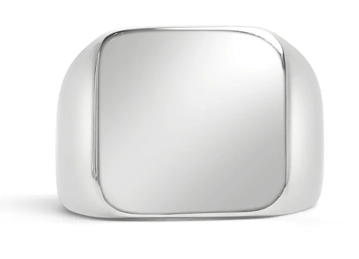 Polished stainless steel square-face signet ring (silver or alternate view)