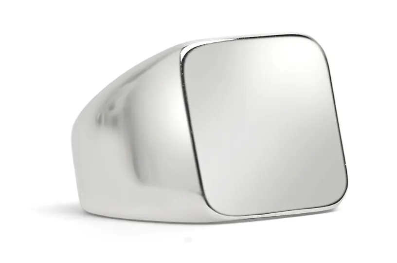 Polished stainless steel square-face signet ring