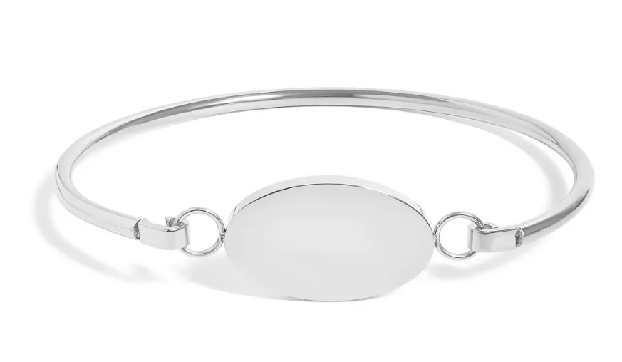 Gold oval engravable bangle-style bracelet (silver or alternate view)